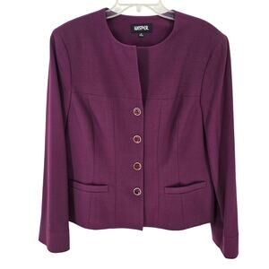 VTG  Kasper Plum Purple Button Front Collarless Blazer Jacket 14 Old Money
